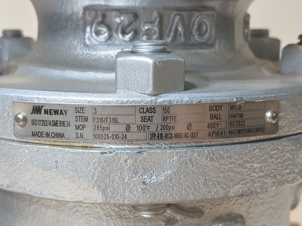 Neway 3" 150# RF WCB Flanged Full Port Ball Valve 3FP-B1R-WCB-1N662-MC-ULE1