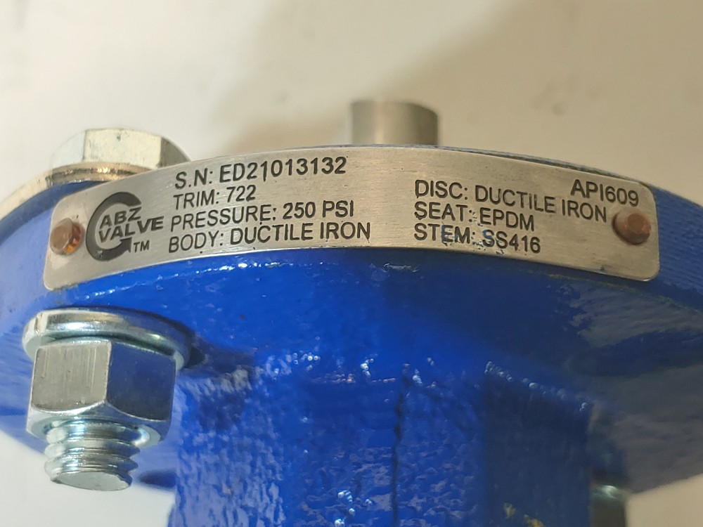 ABZ 6" 250 PSI Butterfly Valve, Ductile Iron Body/ Disc, EPDM Seat