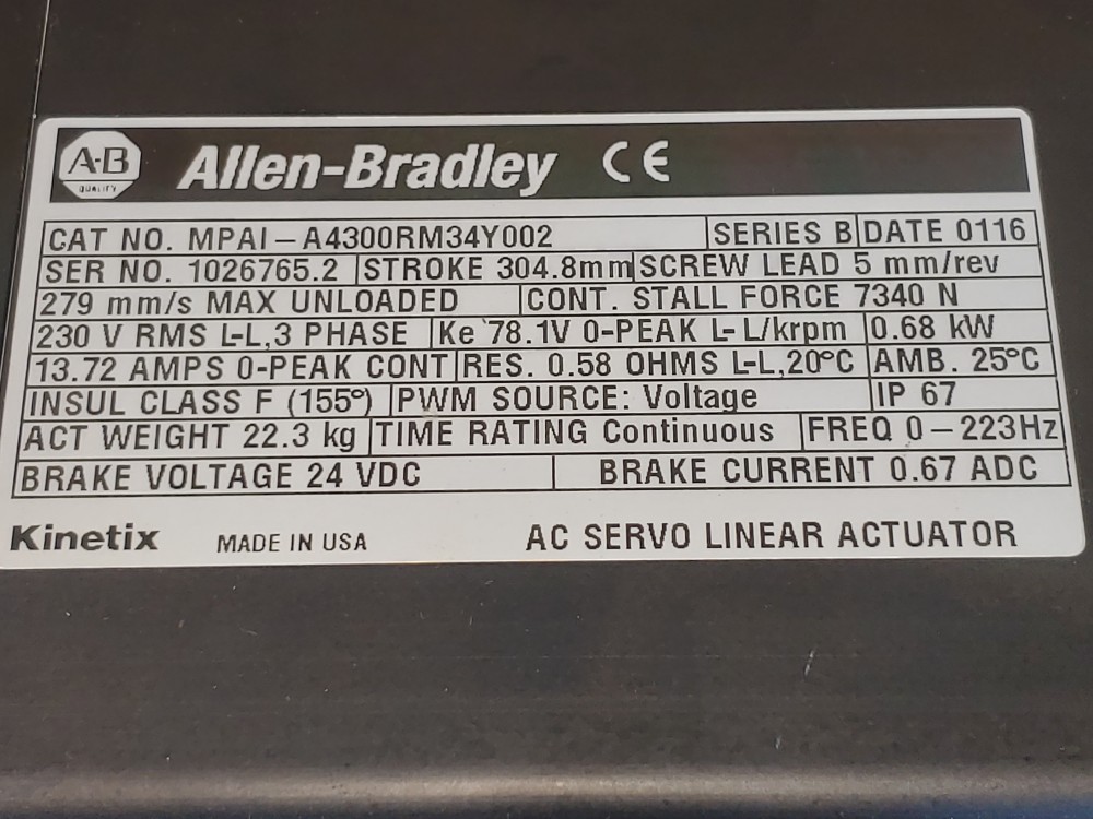Allen Bradley AC Servo Linear Actuator MPAI-A4300RM34Y002