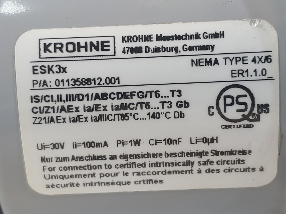 Krohne DK32/ESK-EX Variable Area Flowmeter w/ Electric Signal Output