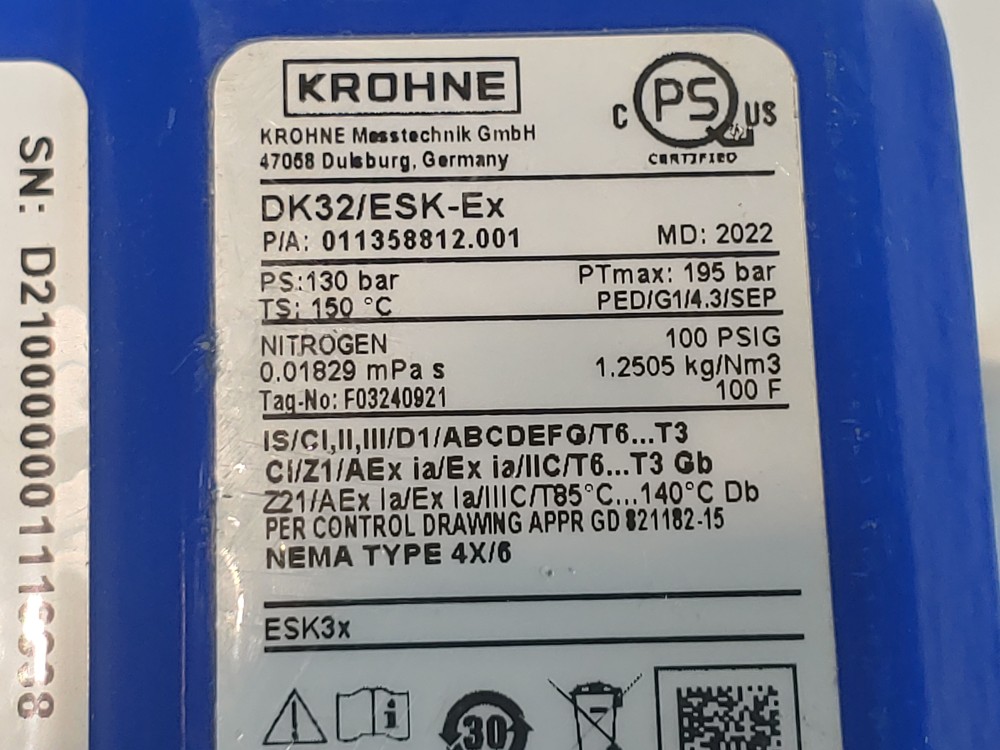 Krohne DK32/ESK-EX Variable Area Flowmeter w/ Electric Signal Output