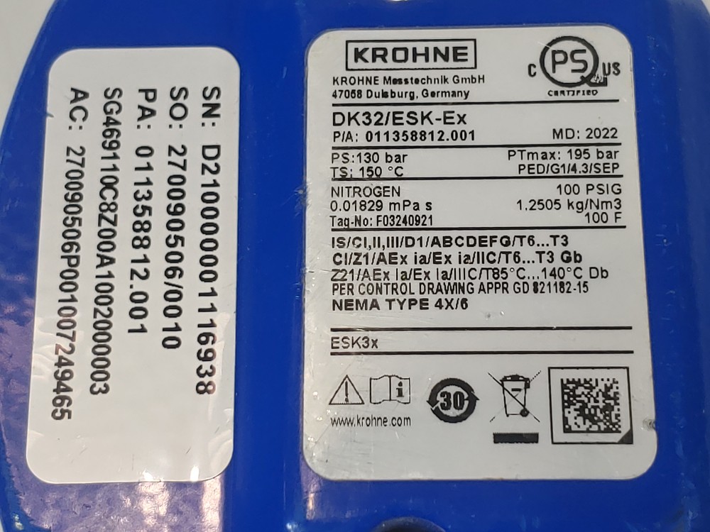 Krohne DK32/ESK-EX Variable Area Flowmeter w/ Electric Signal Output