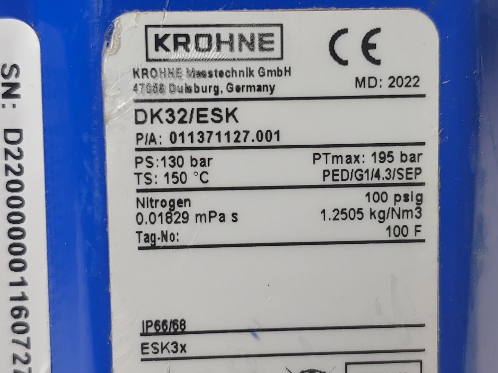 Krohne DK32/ESK Variable Area Flowmeter w/ Electric Signal Output
