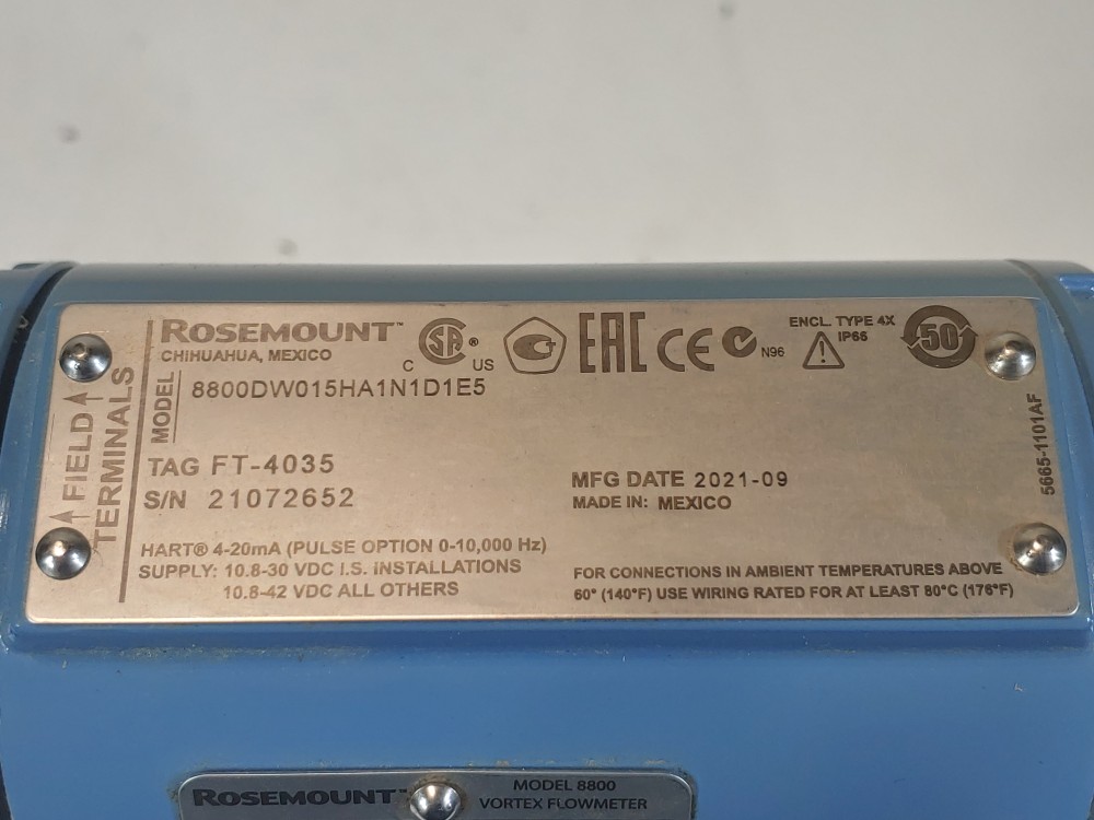 Rosemount 8800 Wafer Vortex Flowmeter 8800DW015HA1N1D1E5