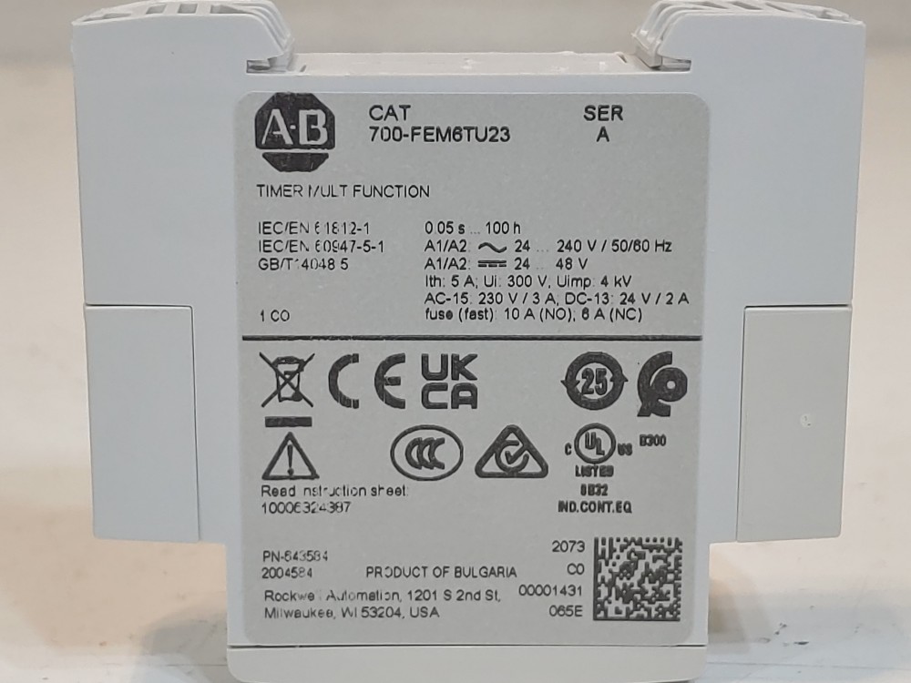 Allen Bradley 700-FEM6TU23  DIN Rail Mount Timing Relay