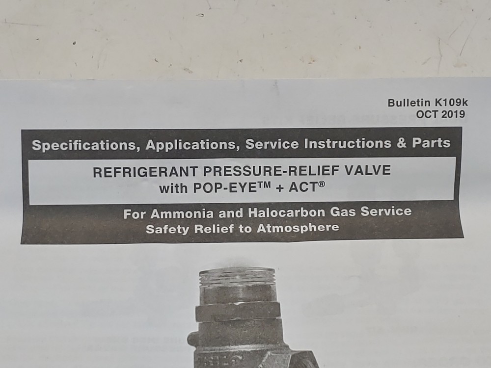 Hansen Refrigerant  H5600A/250-P Pressure Relief Valve w/POP-EYE 