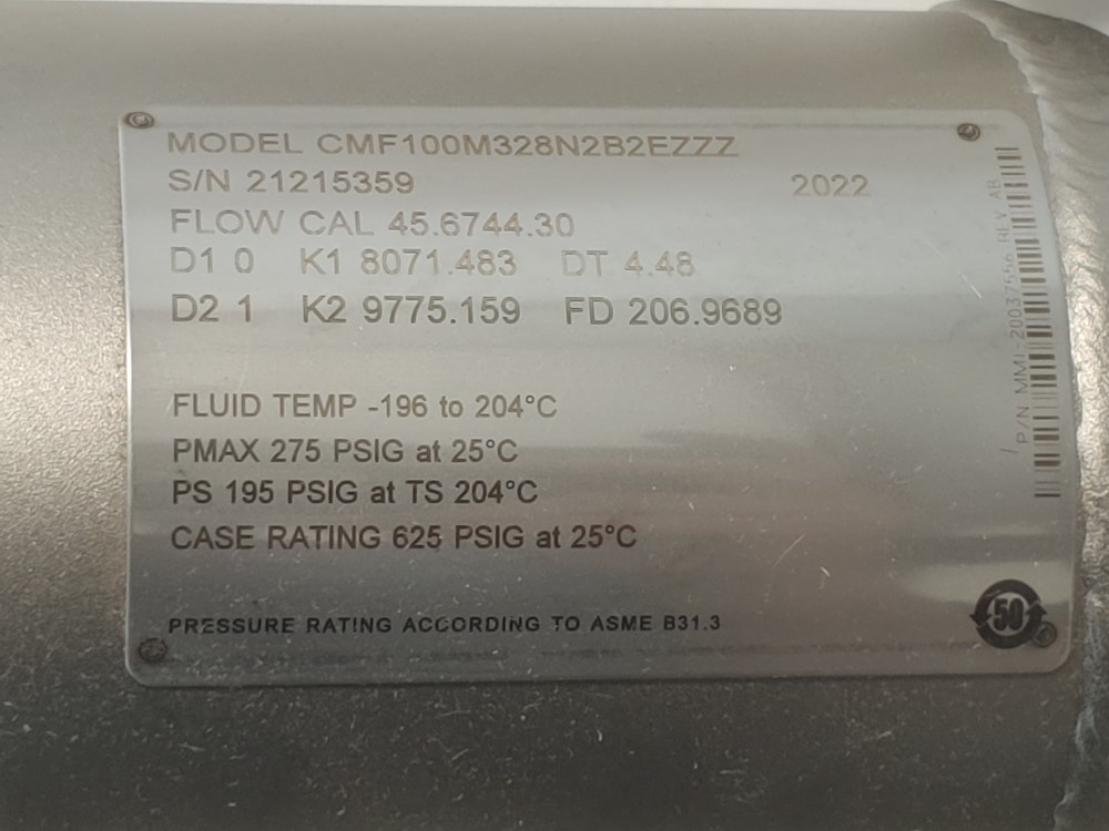 Micro Motion Valves 1" 150# CF3M Elite Coriolis Flowmeter CMF100M328N2B2EZZZ
