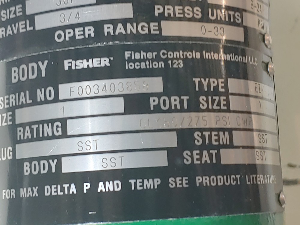 Fisher EZ 1" 150# Actuated Control Valve Type 657 w/ Fieldvue DVC6200 Positioner