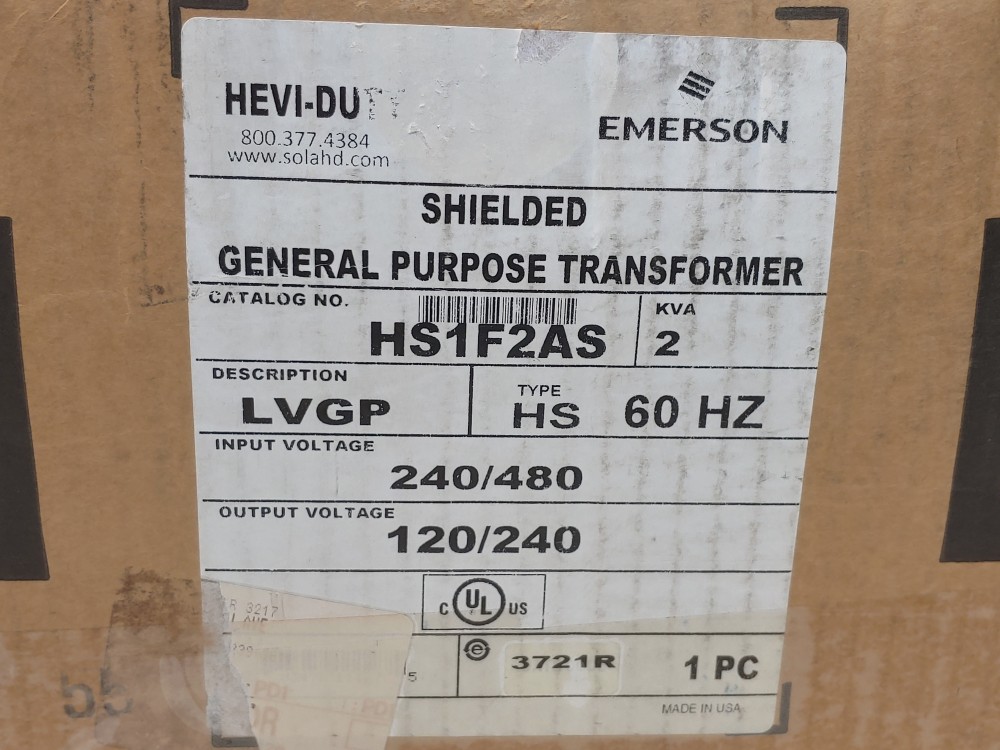 Emerson Heavy Duty General Purpose Transformer Cat#: HS1F2AS Type HS