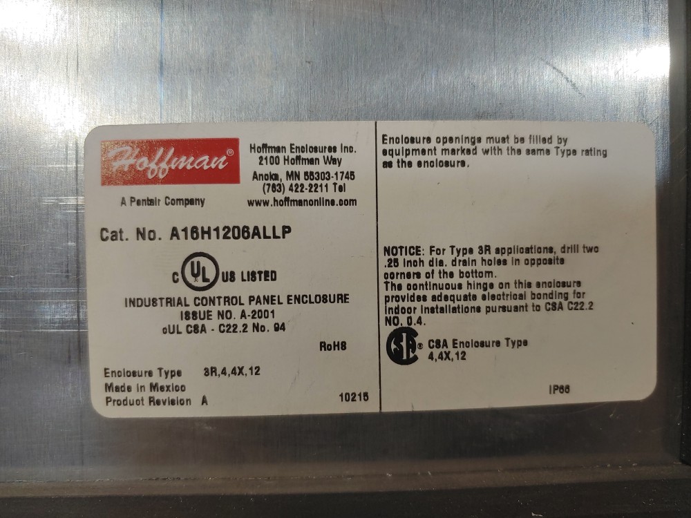 Hoffman A16H1206ALLP NEMA Type 4X Enclosure 