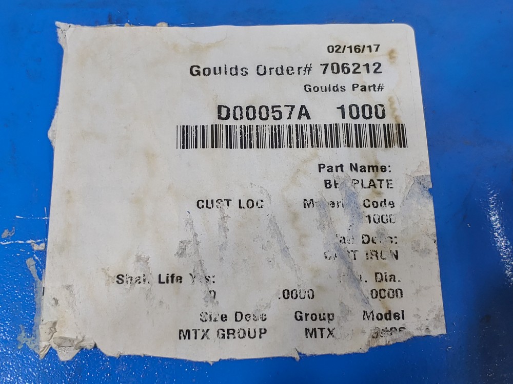 Goulds 3196 MTX Pump Baseplate, Cast Iron  57486 PN#: D00057A 