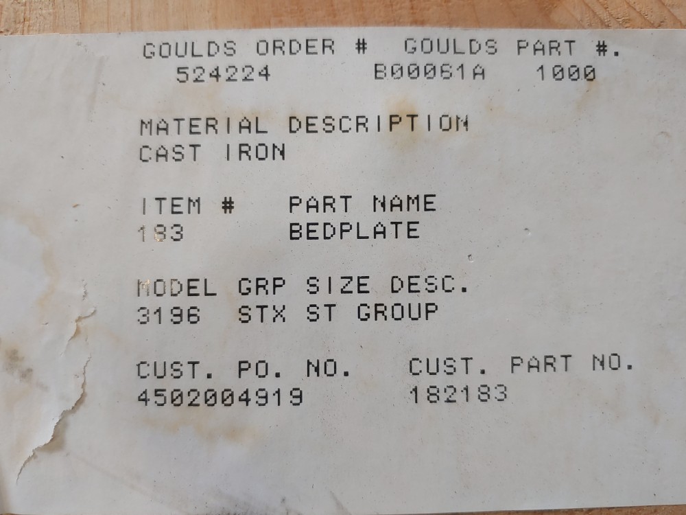 Goulds 3196 STX Pump Baseplate, Cast Iron  574575 1000 / B00061A 