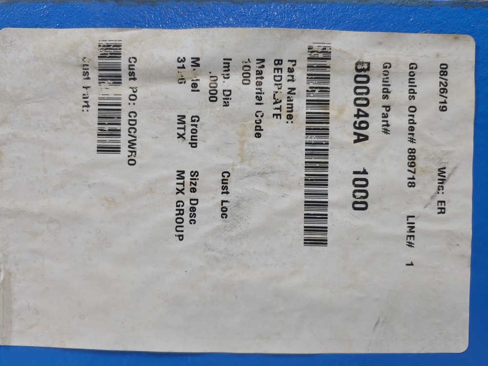 Goulds 3196 MTX Cast Iron Pump Baseplate D00049A 1000 / 57481