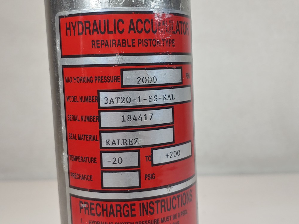 Tobul Accumulator Hydraulic Econolator Piston Accumulator Type 3AT20-1-SS-KAL