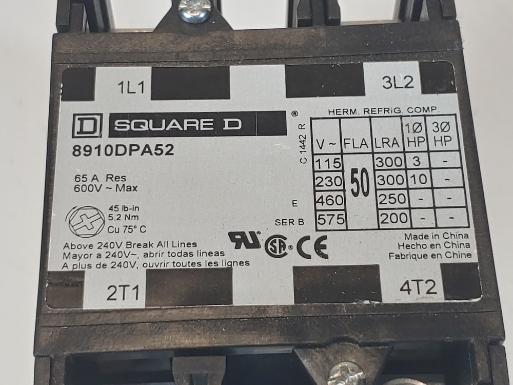 Square D 8910DPA52 Definite Purpose Contactor
