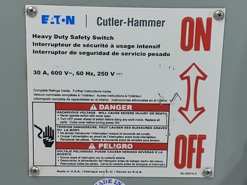 Eaton Cutler-Hammer Heavy Duty Safety Switch DH361UGK