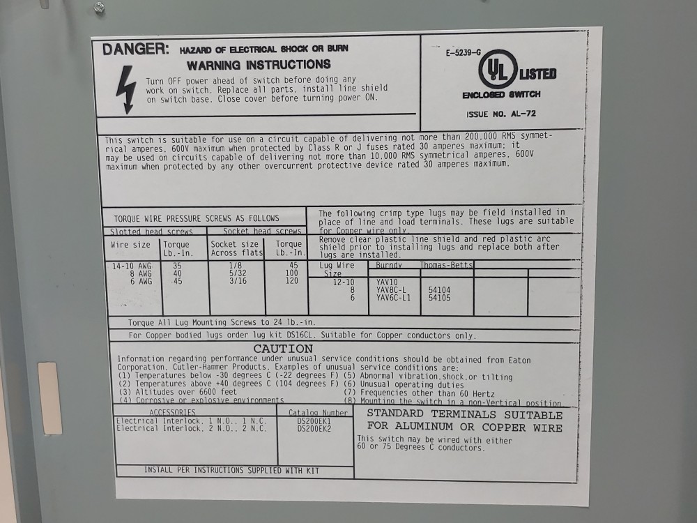 Eaton Cutler-Hammer Heavy Duty Safety Switch DH361UGK