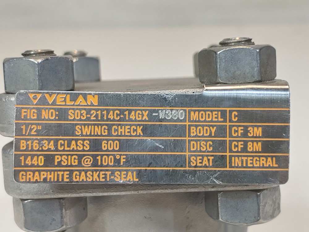 Velan 1/2" NPT 600# CF3M Swing Check Model C / FIG:S03-2114C-14GX-W330