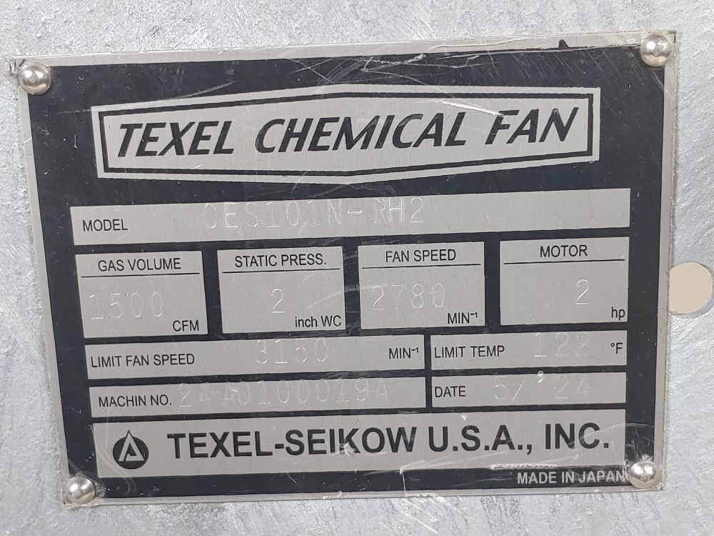 Texel Chemical Fan CES101N-PH2 Centrifugal Blower / Fan  w/G.E 2HP Motor 
