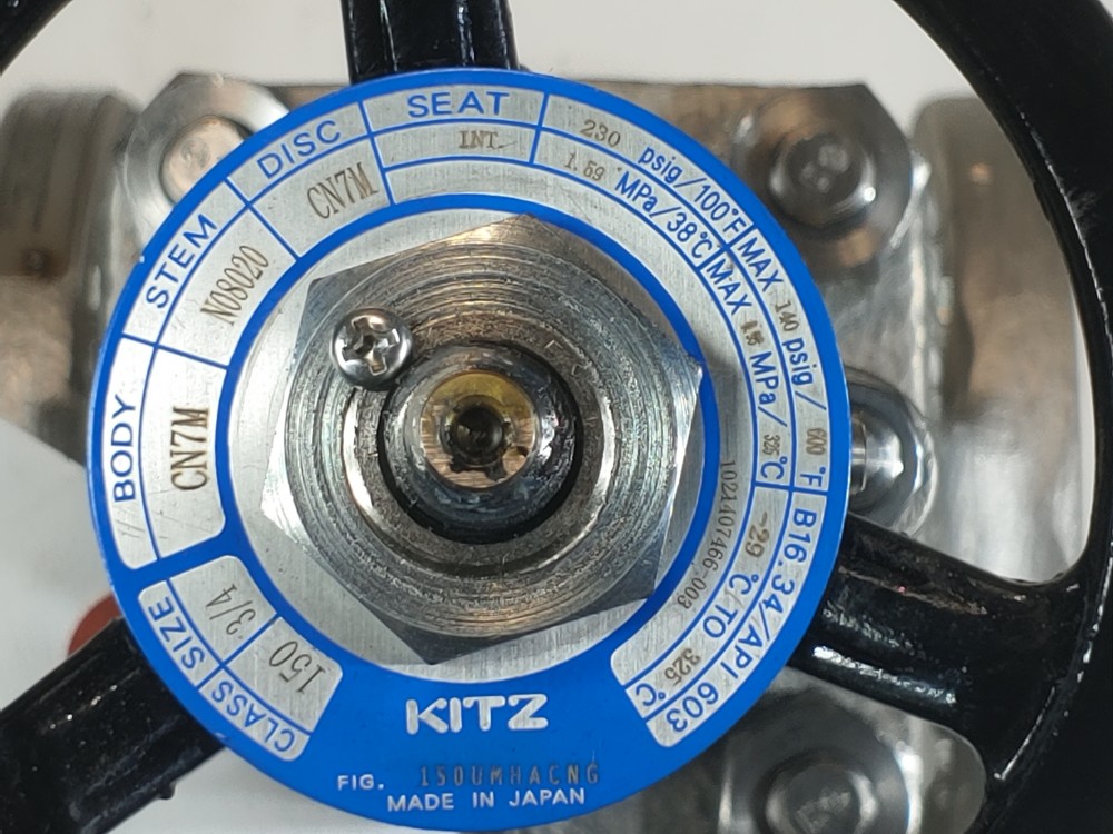 Kitz 3/4" 150# CN7M Alloy 20 RF Flanged Gate Valve FIG#: 150UMHACNG