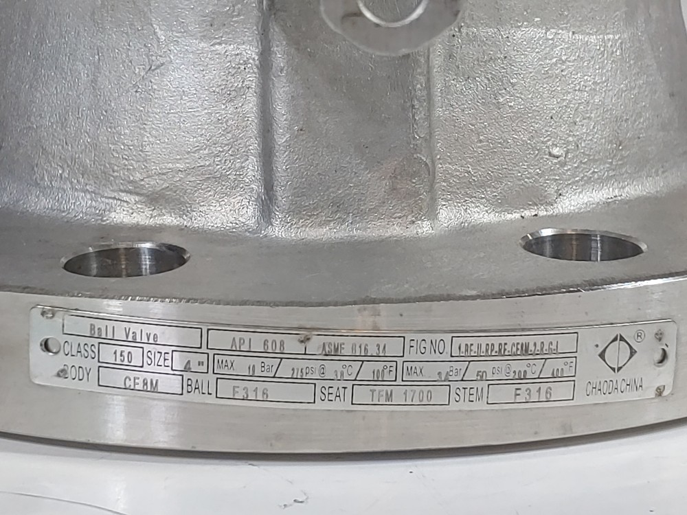 Chaoda 4"X3"-150 RP RF Flanged CF8M Ball Valve Fig#: 1-BF-U-RP-RF-CF8M-2-R-G-L