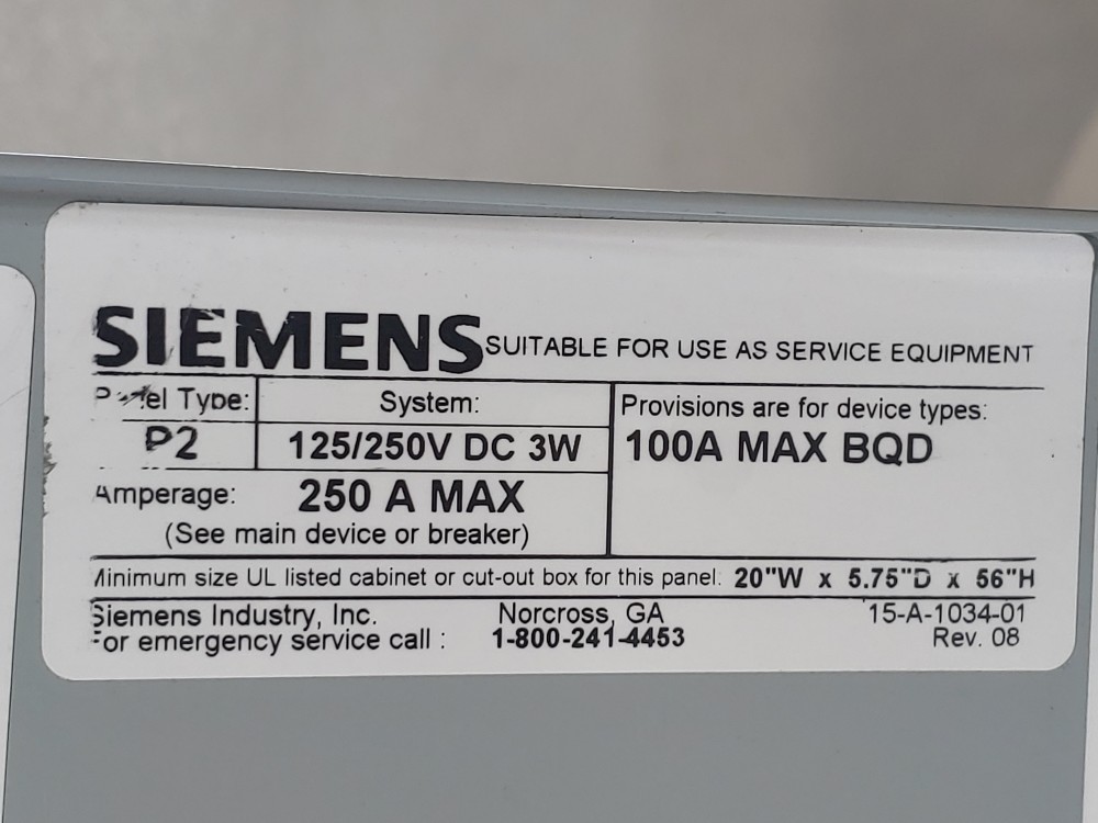 Siemens 150Amp Main Breaker Panelboard P2O54FX150FTS