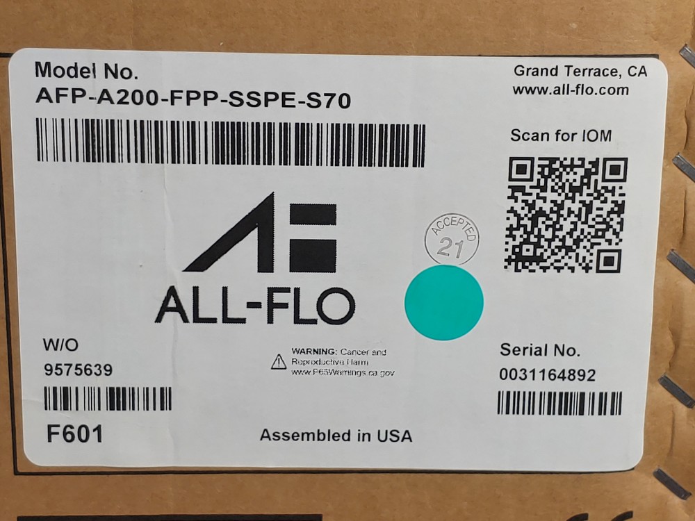 All-Flo Double Diaphragm 2" Polypropylene Pump  AFP-A200-FPP-SSPE-S70
