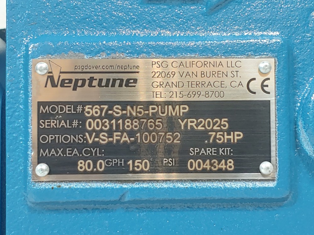 Neptune 80 GPH Metering Pump 567-S-N5-PUMP w/Marathon 1725RPM 3/4HP Motor 