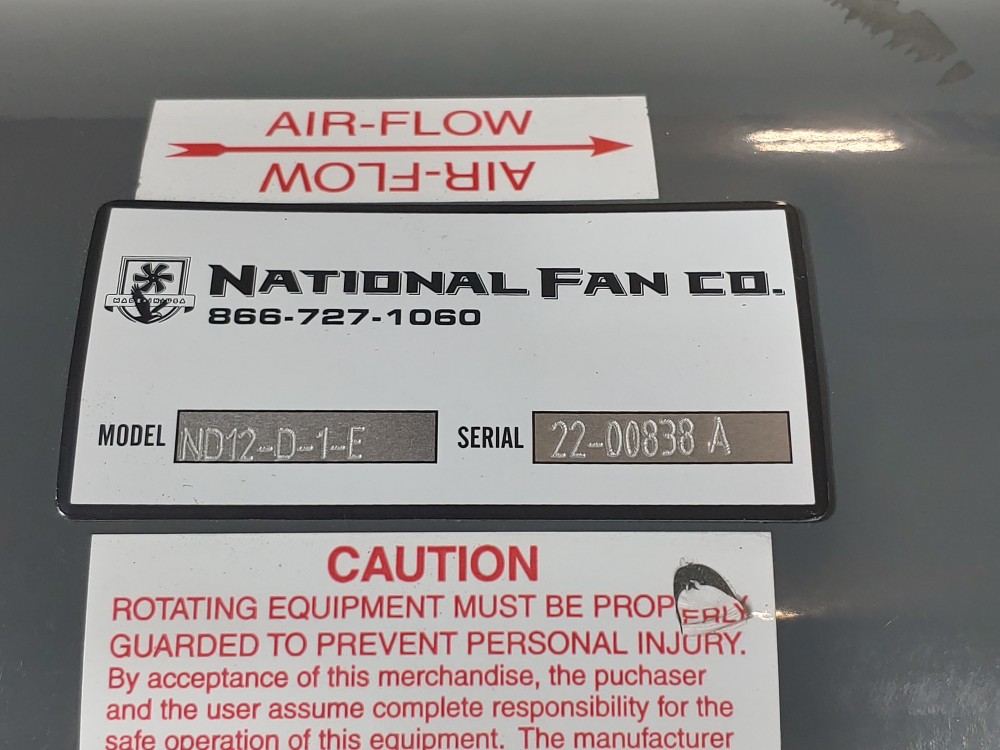 National Fan ND12-D-1-E Raptor ELP Tube Axial Fan 12" 2044 CFM Direct Drive 