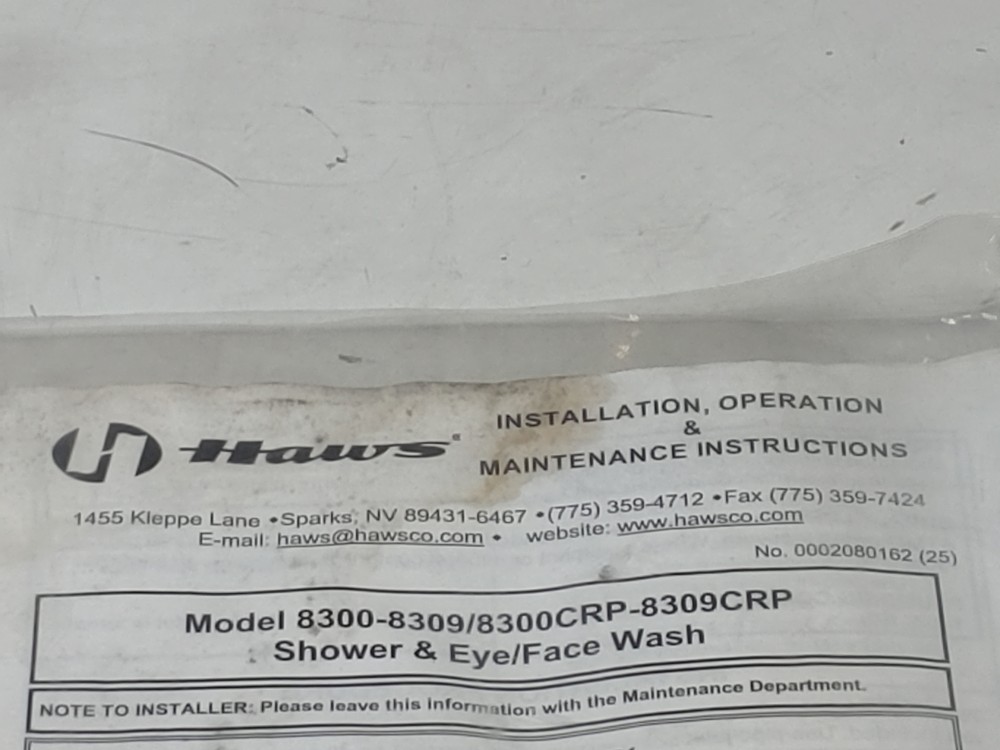 Haws 8300-8309 Emergency Shower & Eye/Face Wash