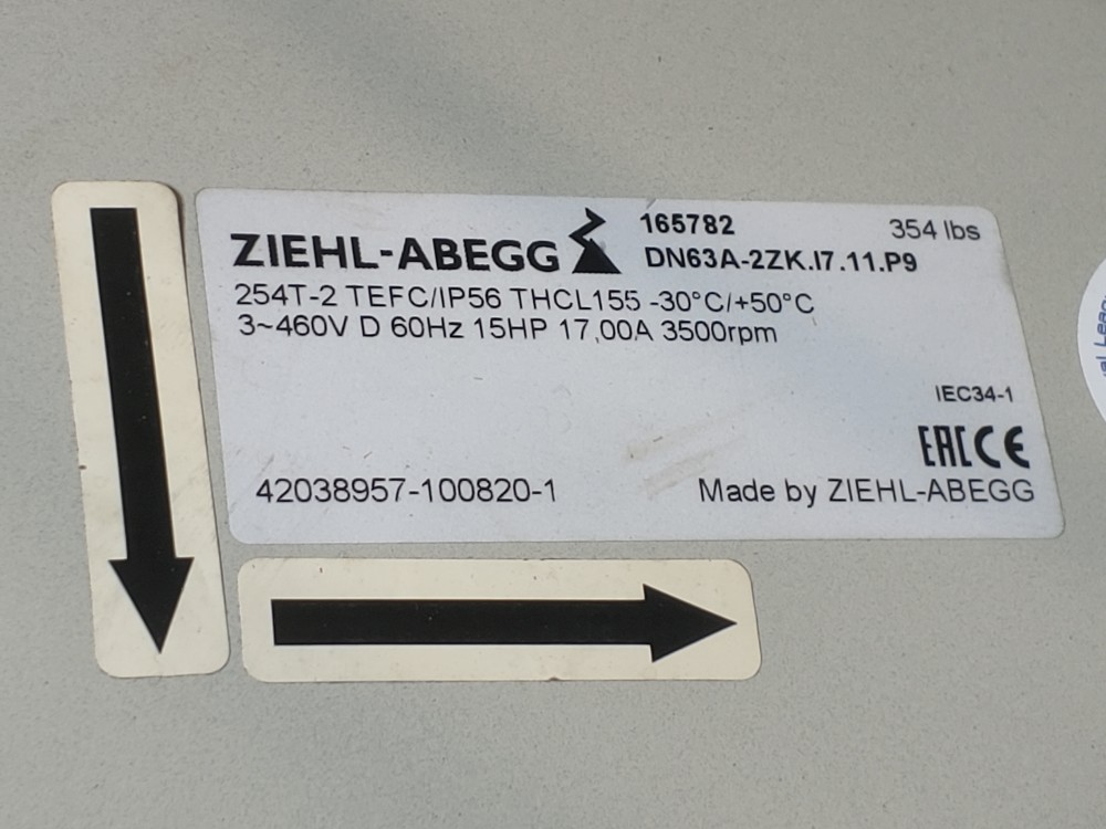 ZIEHL-ABEGG Tube Axial Industrial Fan w/15HP Baldor Motor