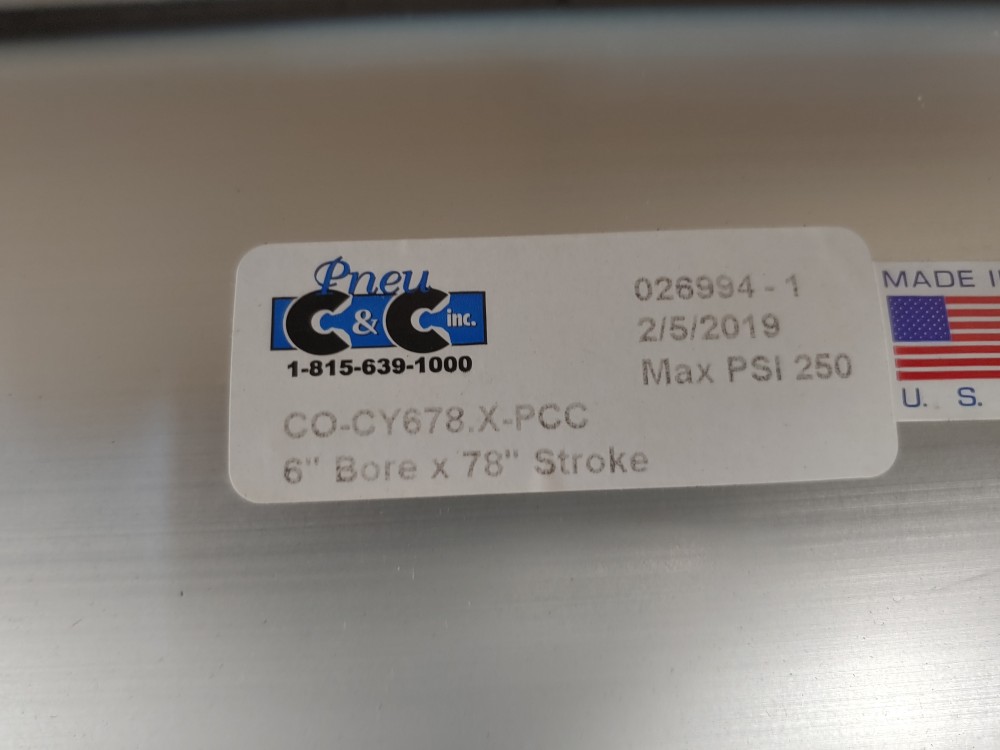 Pneu C&C, Inc. Rod Pneumatic Cylinder COCY678-X-PCC, 6" Bore X 78" Stroke 