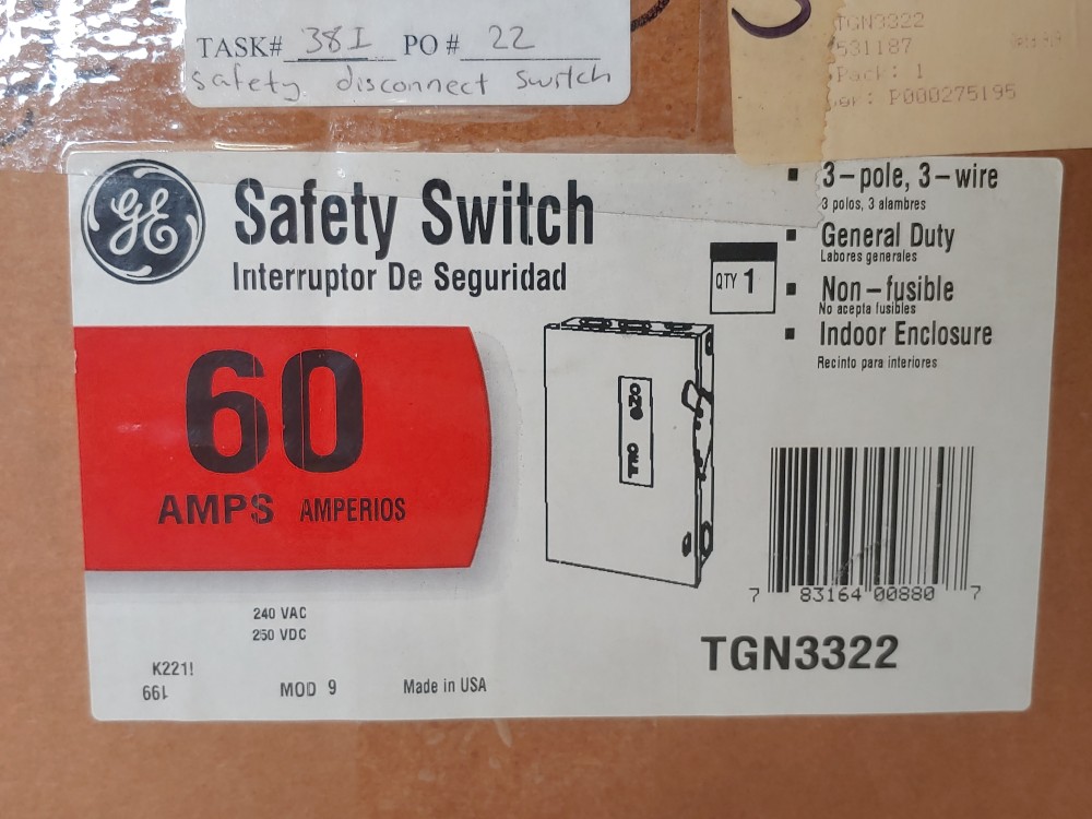 General Electric TGN3322 Disconnect Switch - Model: 9