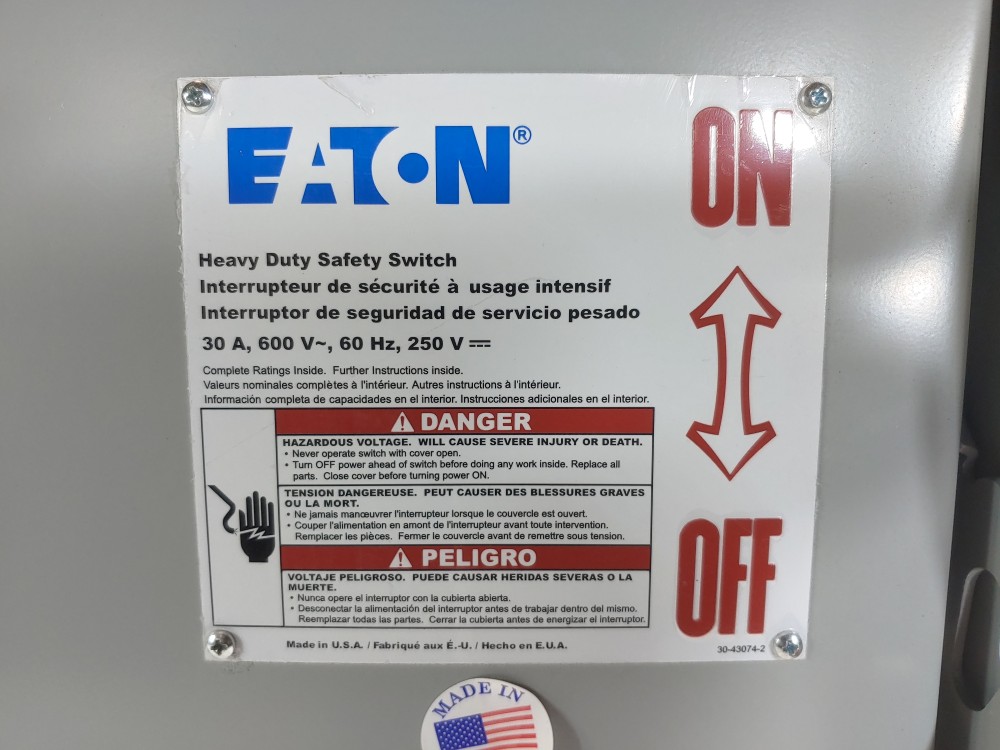 Eaton 30amp Heavy Duty Non-Fused Safety Switch DH361UGK