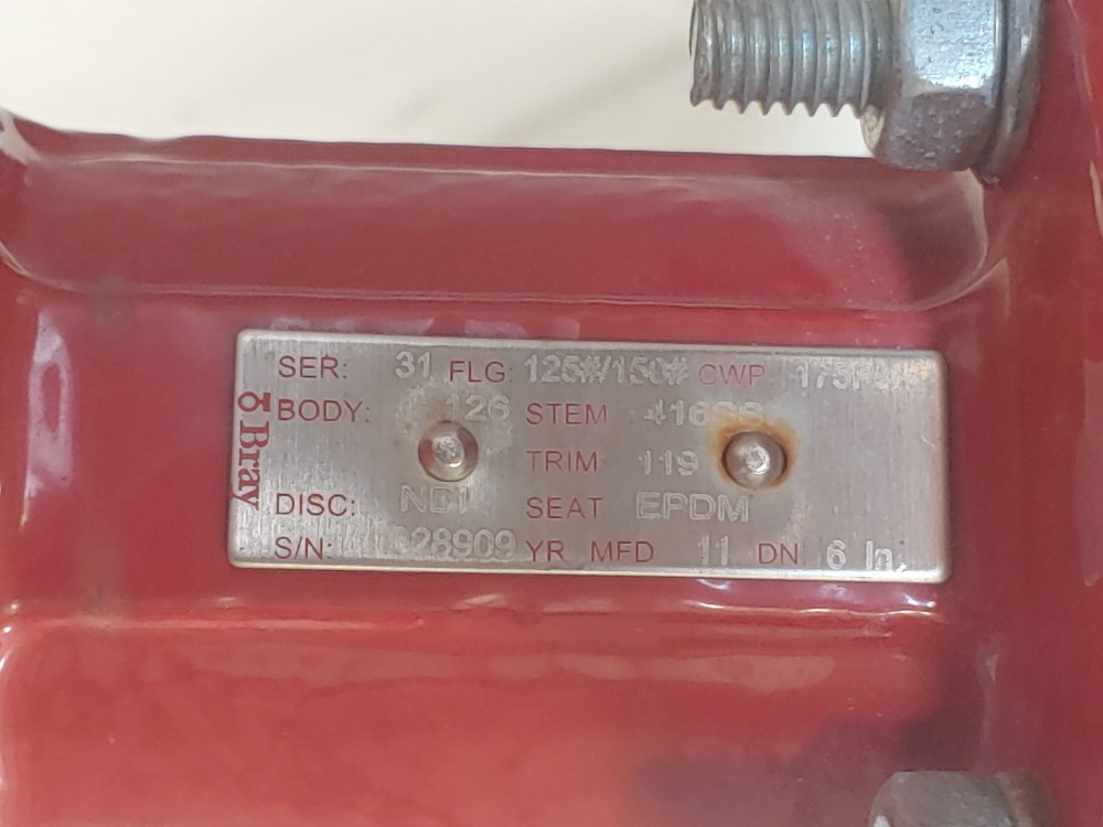 Bray 70-0121-113D0-536/A Actuated 6" Butterfly Valve 