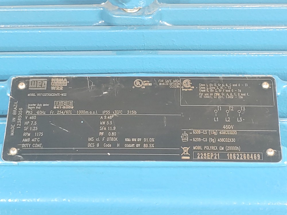 WEG 3-Phase 7.5 HP General Purpose Motor 1175 RPM