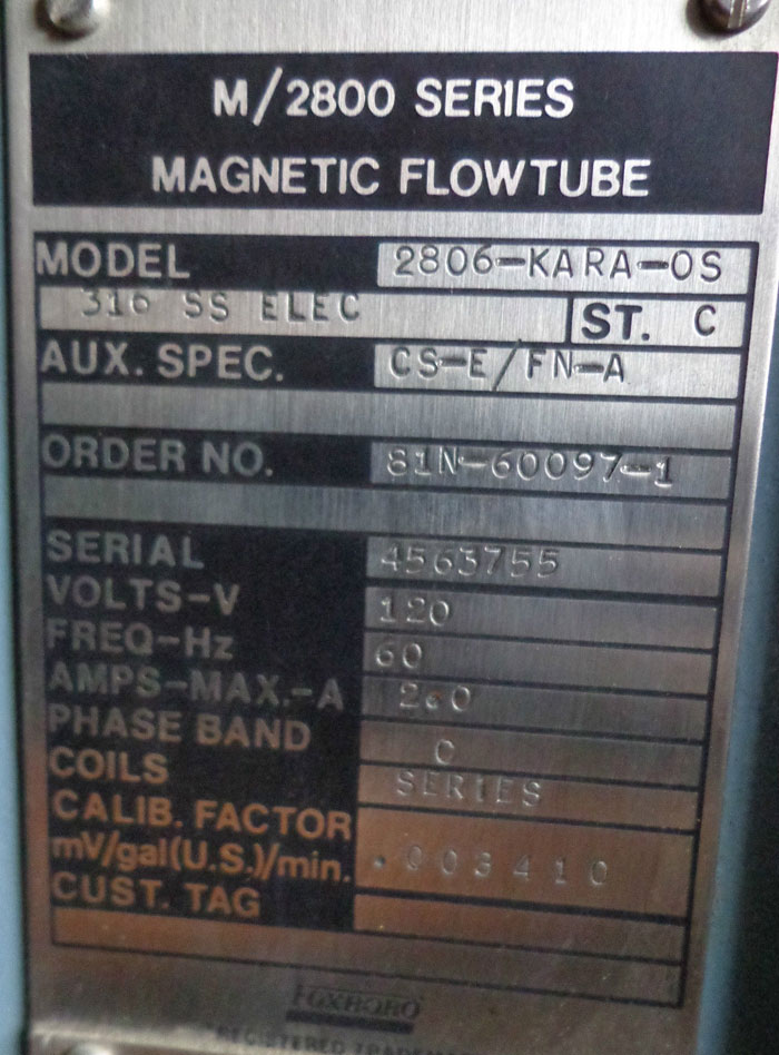 FOXBORO 4" M2800 SERIES MAGNETIC FLOW TUBE 2806-KARA-05