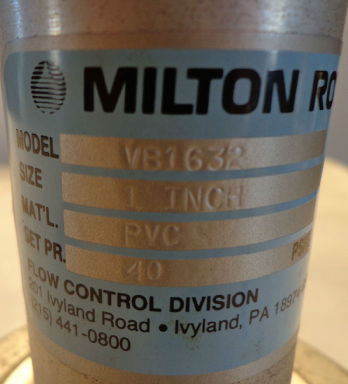 MILTON ROY VB1632 FLOW CONTROL BACK PRESSURE VALVE