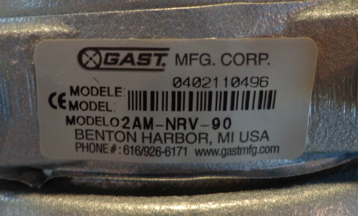 GAST AIR MOTOR - MODEL: 2AM-NRV-90