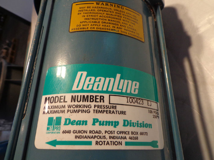 DEANLINE PUMP 100423 EJ w/ RELIANCE ELECTRIC 2HP MOTOR B77V0363P-HD