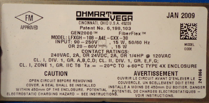 OHMART VEGA GEN2000 FIBERFLEX LFXG-H-108-14F-CXX-30