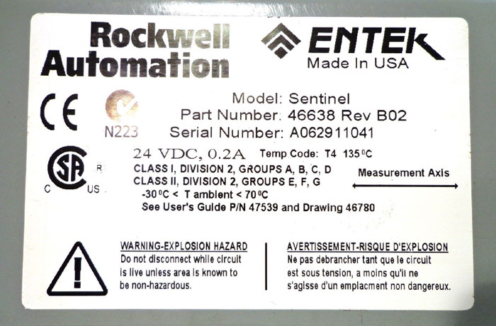 ENTEK ROCKWELL AUTOMATION SENTINEL VIBRATION MONITOR 46638