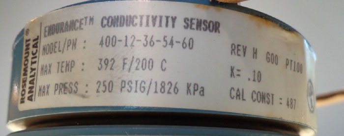 ROSEMOUNT ENDURANCE CONDUCTIVITY SENSOR 400-12-36-54-60