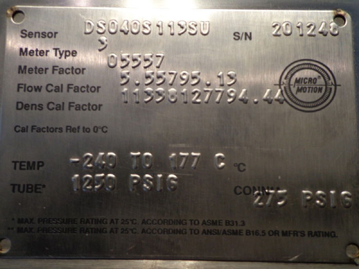 MICRO MOTION MASS FLOW METER DS040S113SU