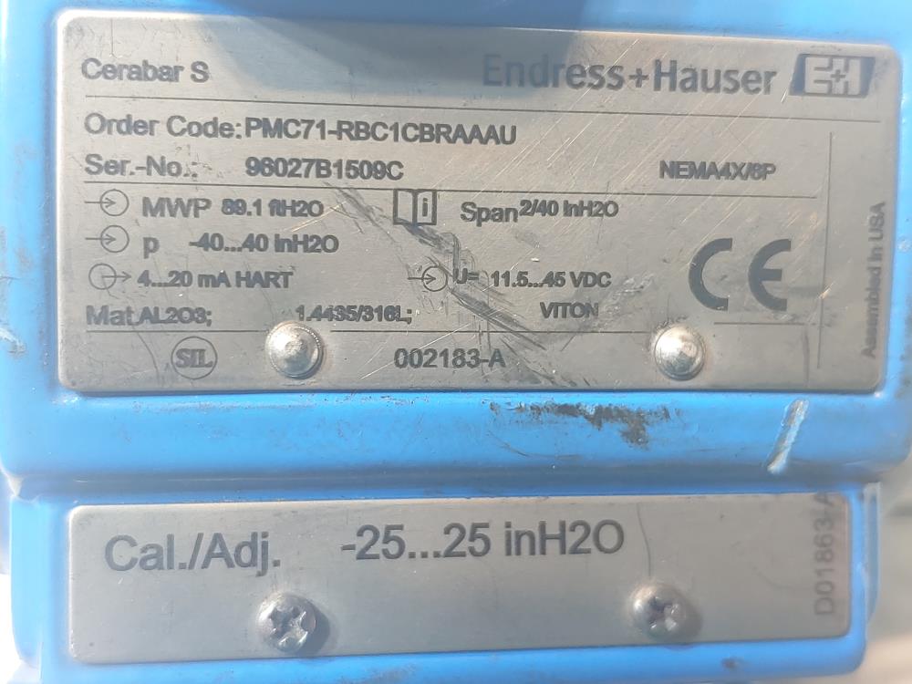 Endress & Hauser Cerabar S Pressure Transmitter PMC71-RBC1CBRAAAU
