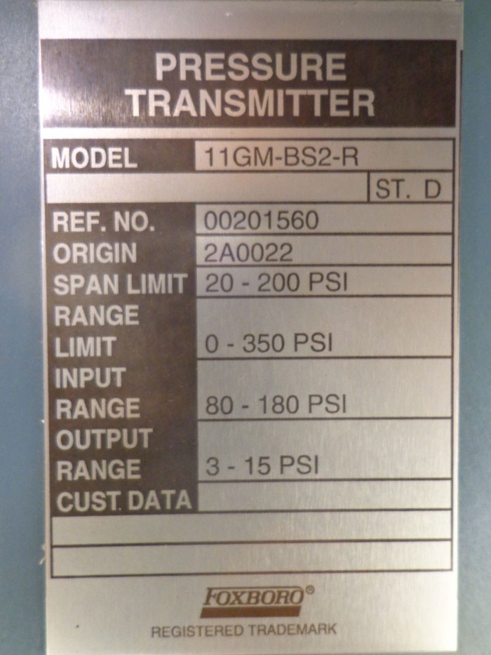 FOXBORO PRESSURE TRANSMITTER 11GM-BS2-R