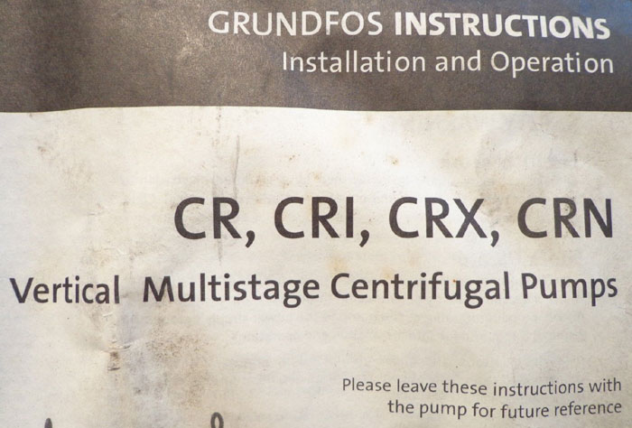 GRUNDFOS VERTICAL MULTISTAGE CENTRIFUGAL PUMP CR3-9 U-A-A-E-H-Q-Q-E