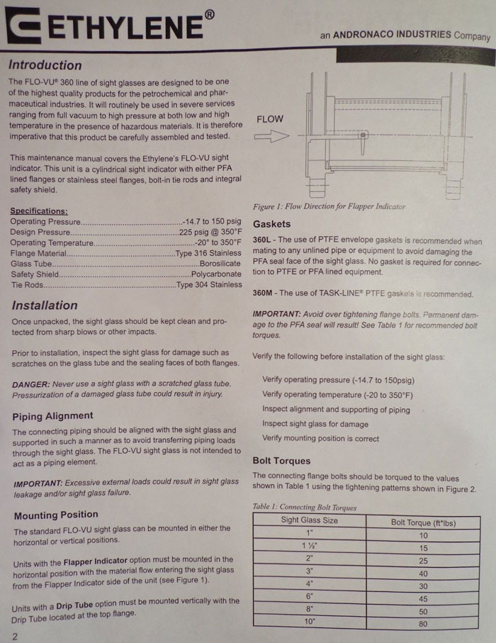 ETHYLENE 6" FLO-UV SIGHT GLASS FLO-UV 360M