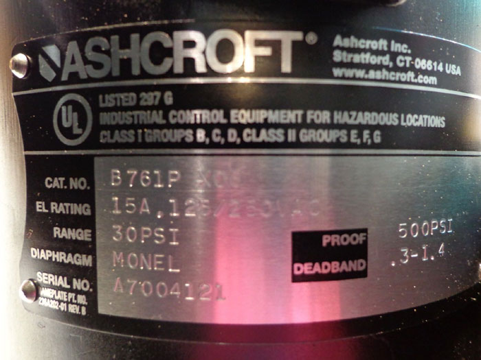 ASHCROFT B-SERIES PRESSURE SWITCH B761P X06