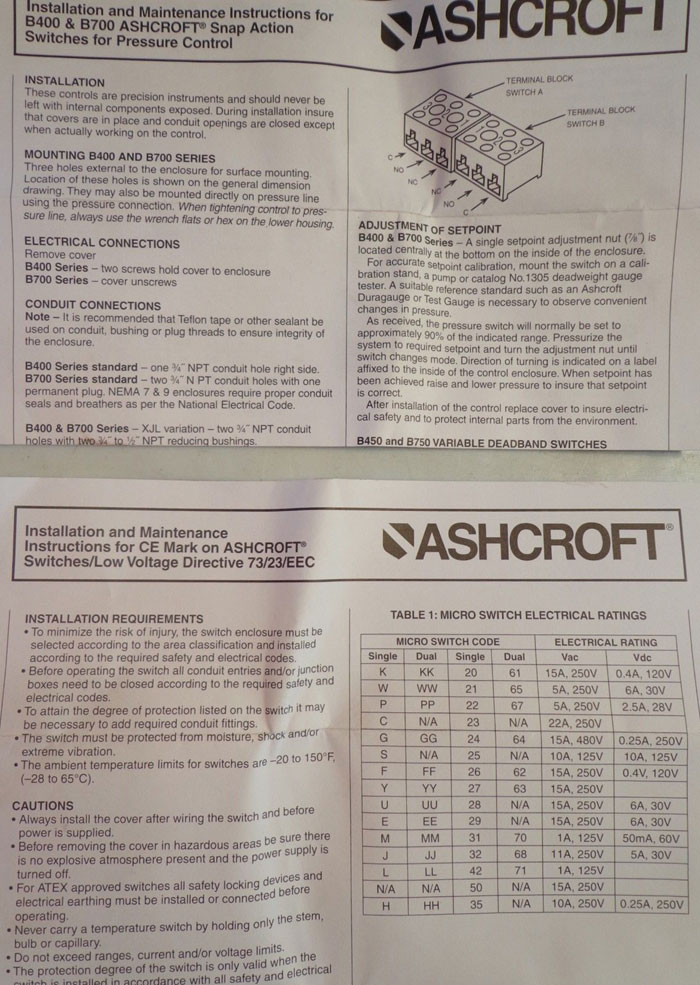 ASHCROFT B-SERIES PRESSURE SWITCH B761P X06